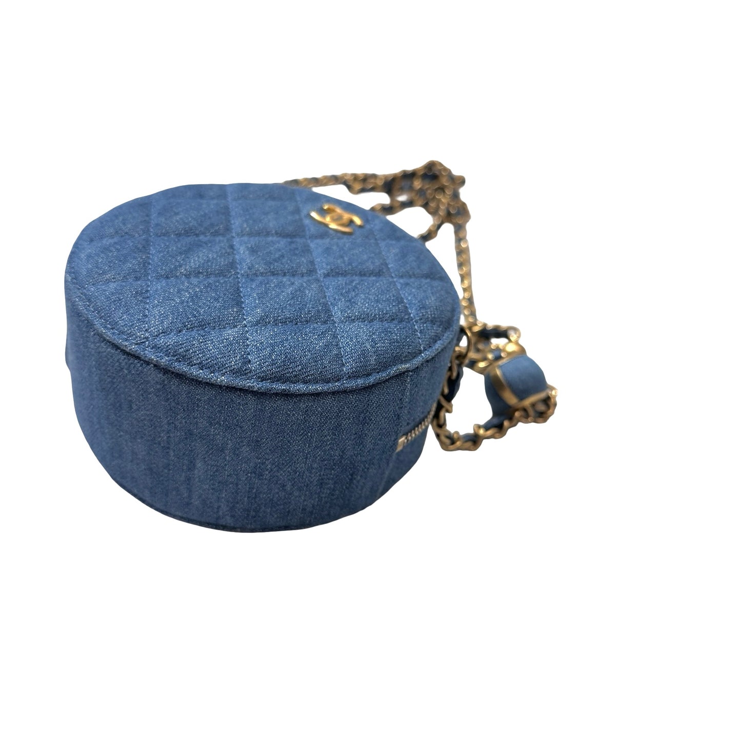 Used CHANEL Denim Chain with Gold Ball Cross Body Bag Denim Blue GHW