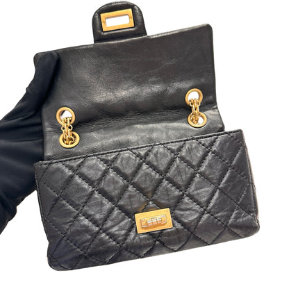 Used CHANEL Calfskin Leather Mini 2.55 Shoulder Bag Black