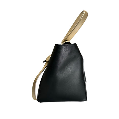 Used CELINE Leather Belt Bag Handbag Black Beige