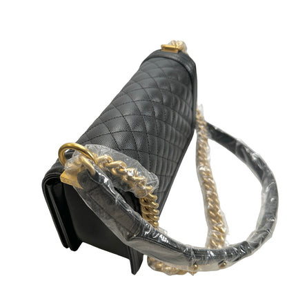 Used CHANEL Caviar Skin Boy25 Chain Shoulder Bag Black，GHW