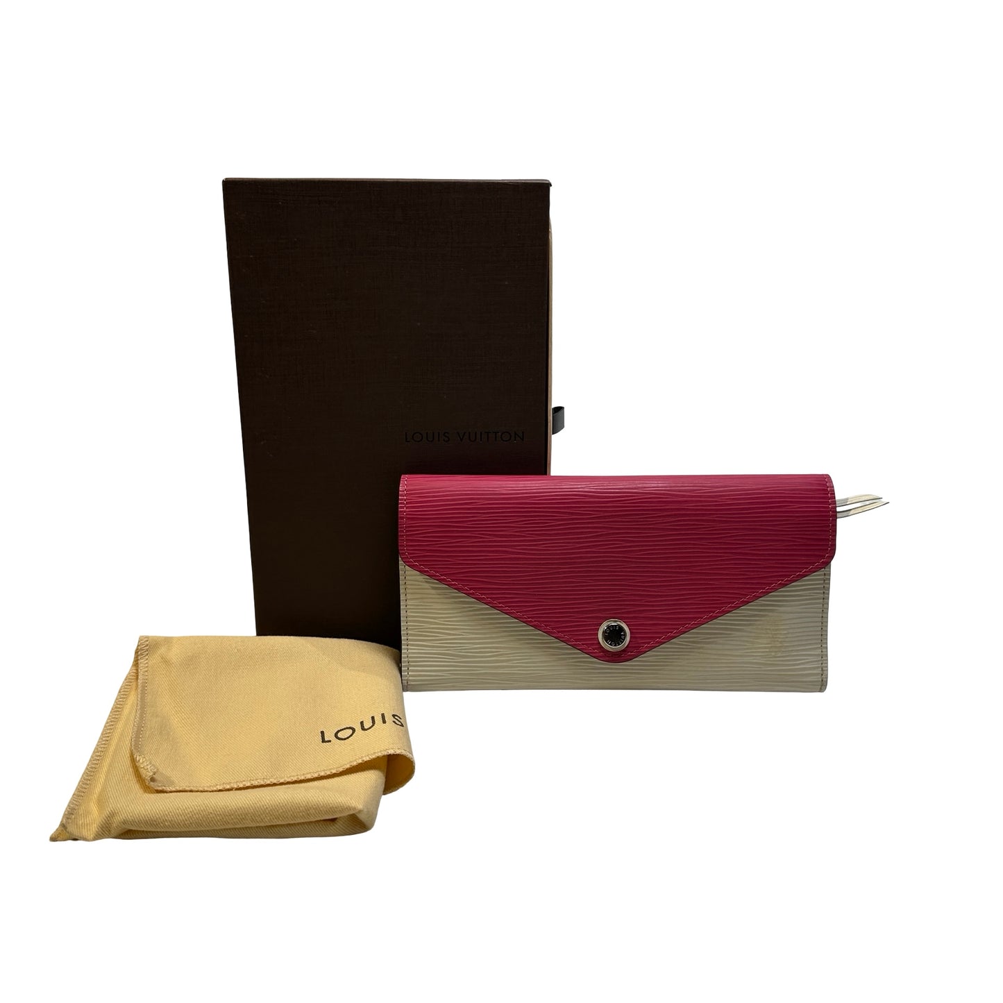 Used LOUIS VUITTON Epi Leather Portefeuille Sarah Long wallet Pink White