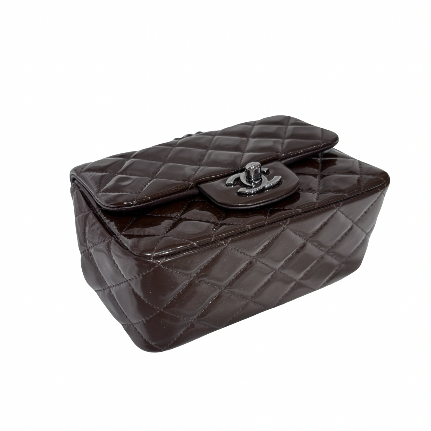 CHANEL MINI FLAP BROWN PATENT PHW [3000209]