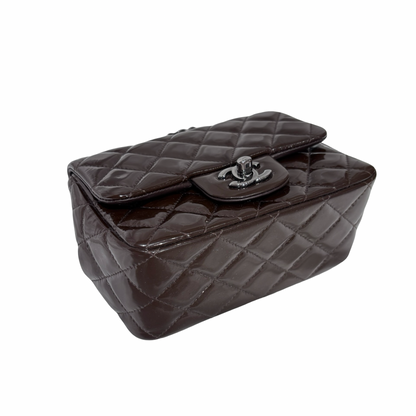 CHANEL MINI FLAP BROWN PATENT PHW [3000209]
