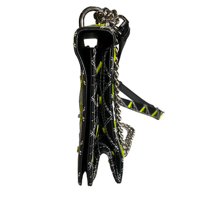 Used DIOR Cannage Leather Diorama Chain Shoulder Bag Black Yellow White PHW