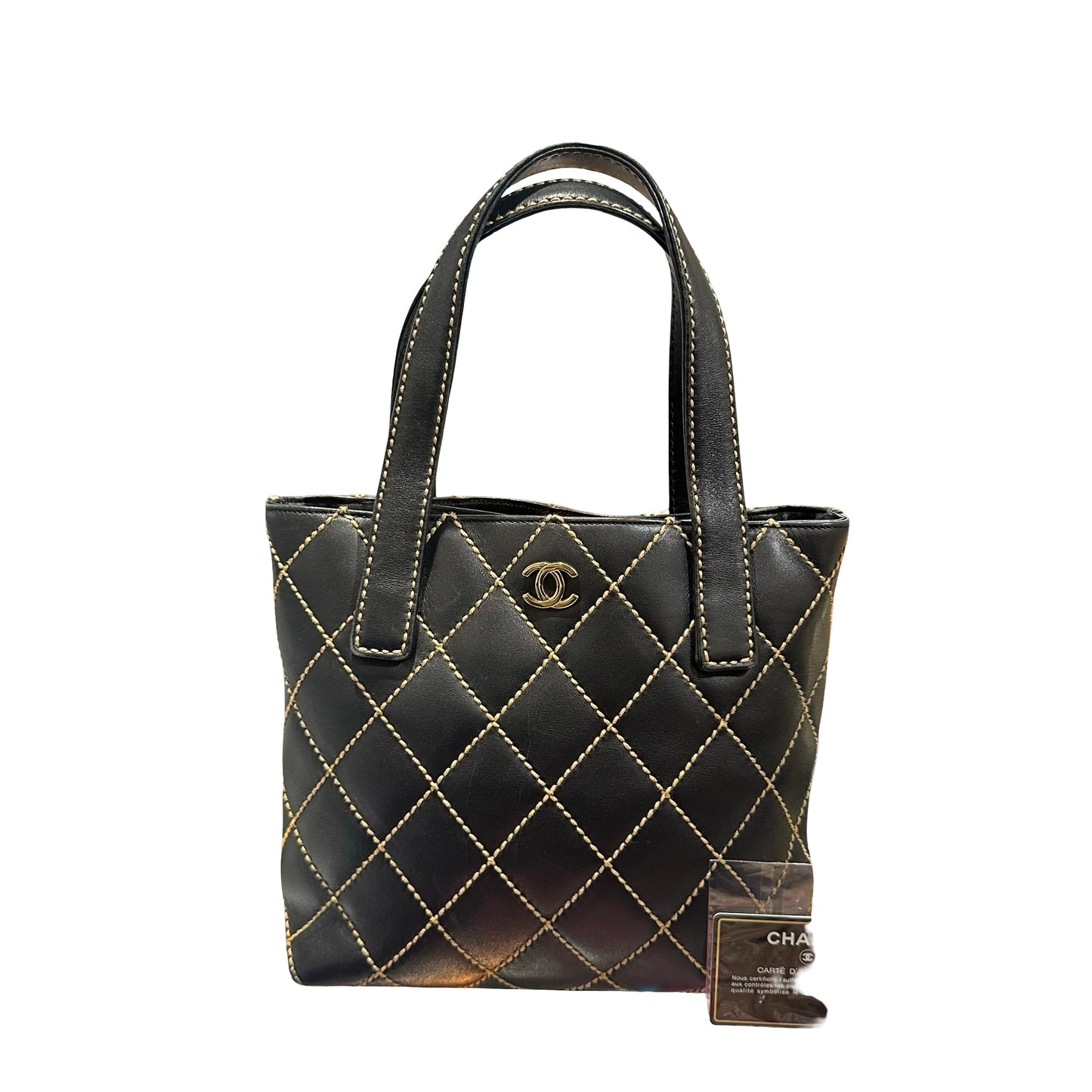 Used CHANEL Lambskin Leather Vintage Black GHW Handbag Black