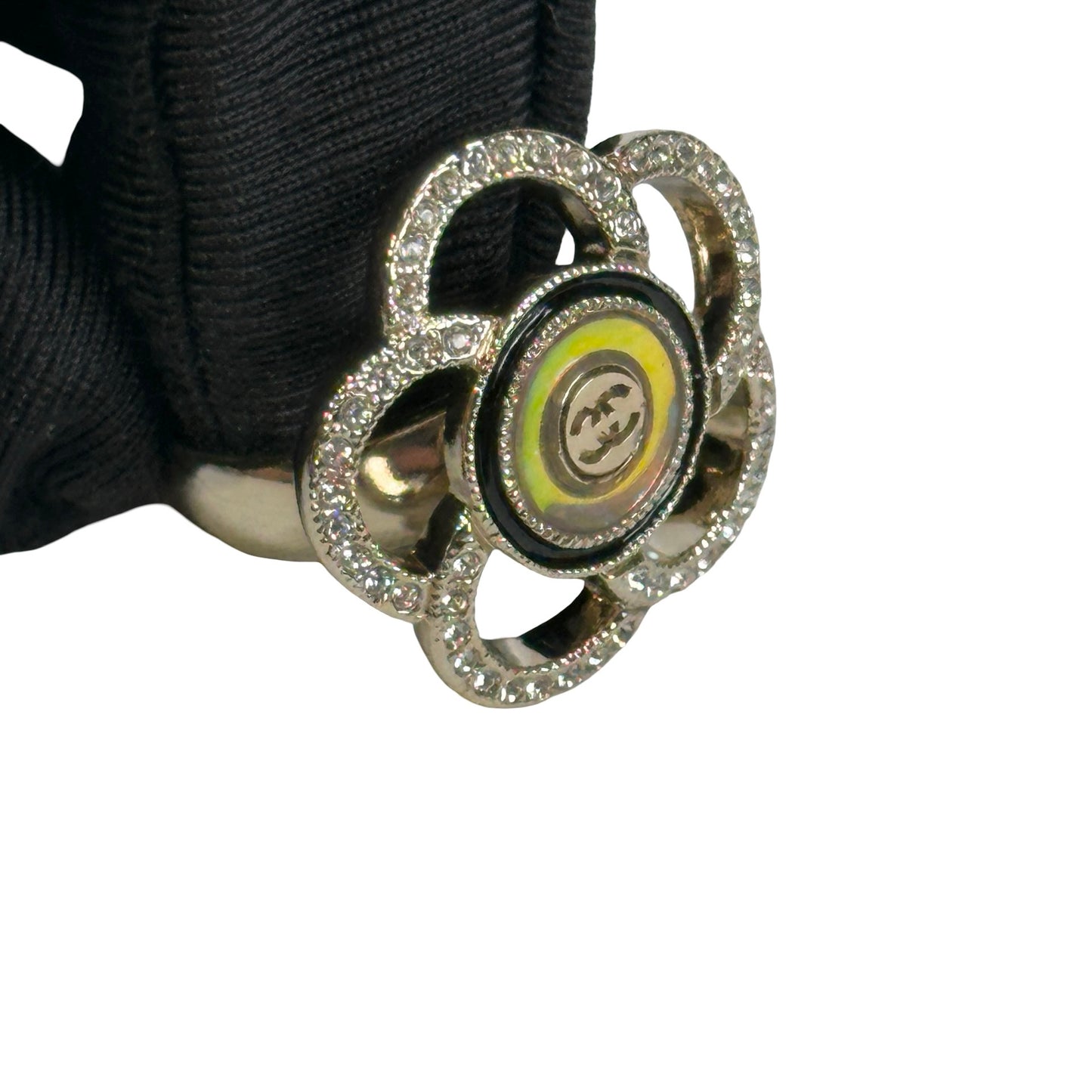 Used CHANEL Camellia Crystal Ring Ring Gold