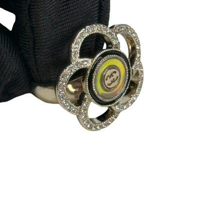 Used CHANEL Camellia Crystal Ring Ring Gold