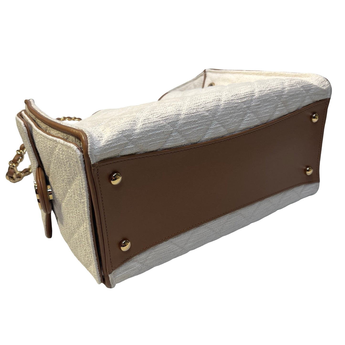 Used CHANEL Quilted Tweed Deauville Handbag White Brown