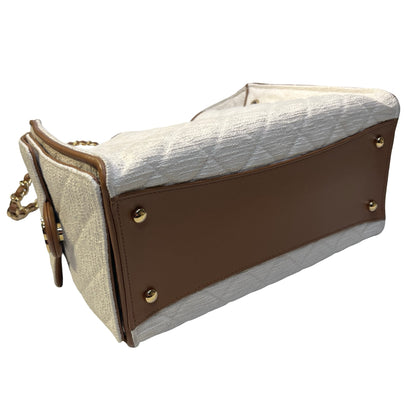 Used CHANEL Quilted Tweed Deauville Handbag White Brown