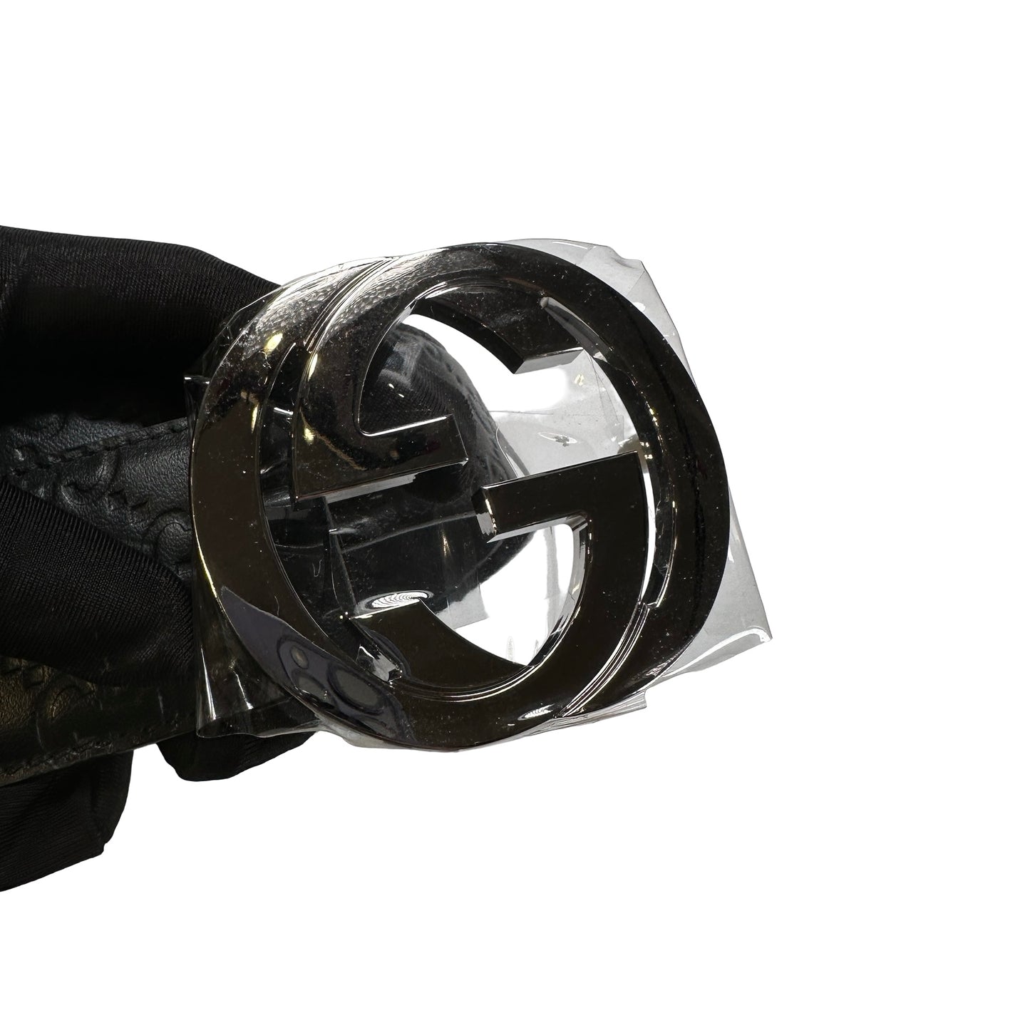 Brand New GUCCI Guccissima Leather Interlocking G Belt Belt Black PHW