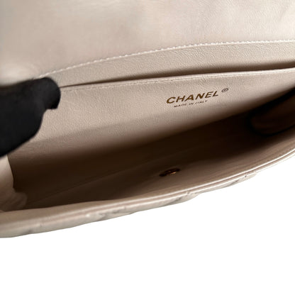 Used CHANEL Lambskin Flap Bag Chain Shoulder Bag Light Peach GHW