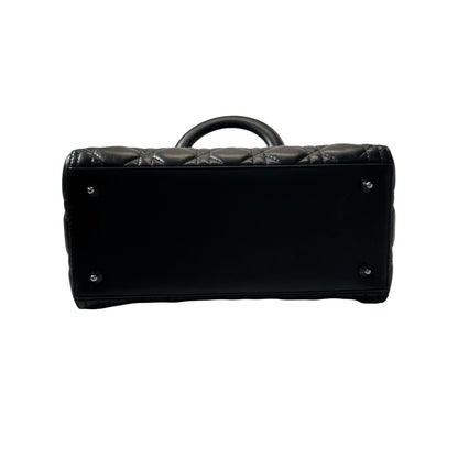 Used DIOR Lambskin Leather Lady Dior Medium Handbag Black