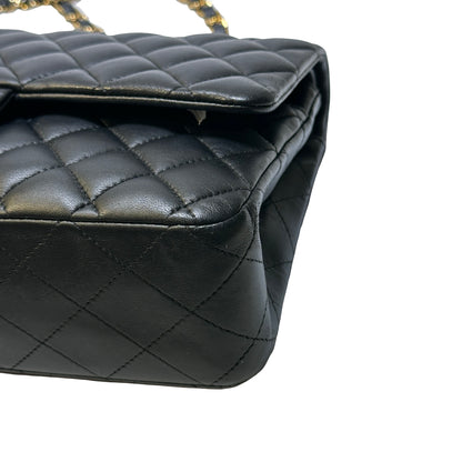Used CHANEL Quilted Lambskin Classic Flap Chain Shoulder Bag Black Gold