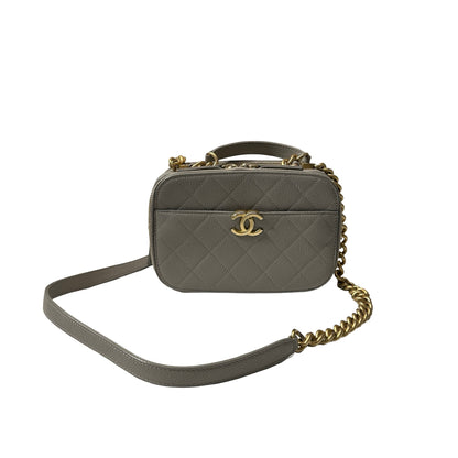 Used CHANEL Calfskin Leather Camera Shoulder Bag GHW Grey