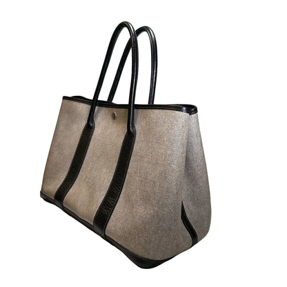 Used HERMES CANVAS GP 36 Handbag Black Grey PHW