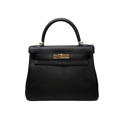 Used Hermès Clemence leather Kelly 28 Handbag Black GHW