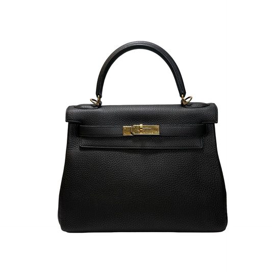 Used Hermès Clemence leather Kelly 28 Handbag Black GHW