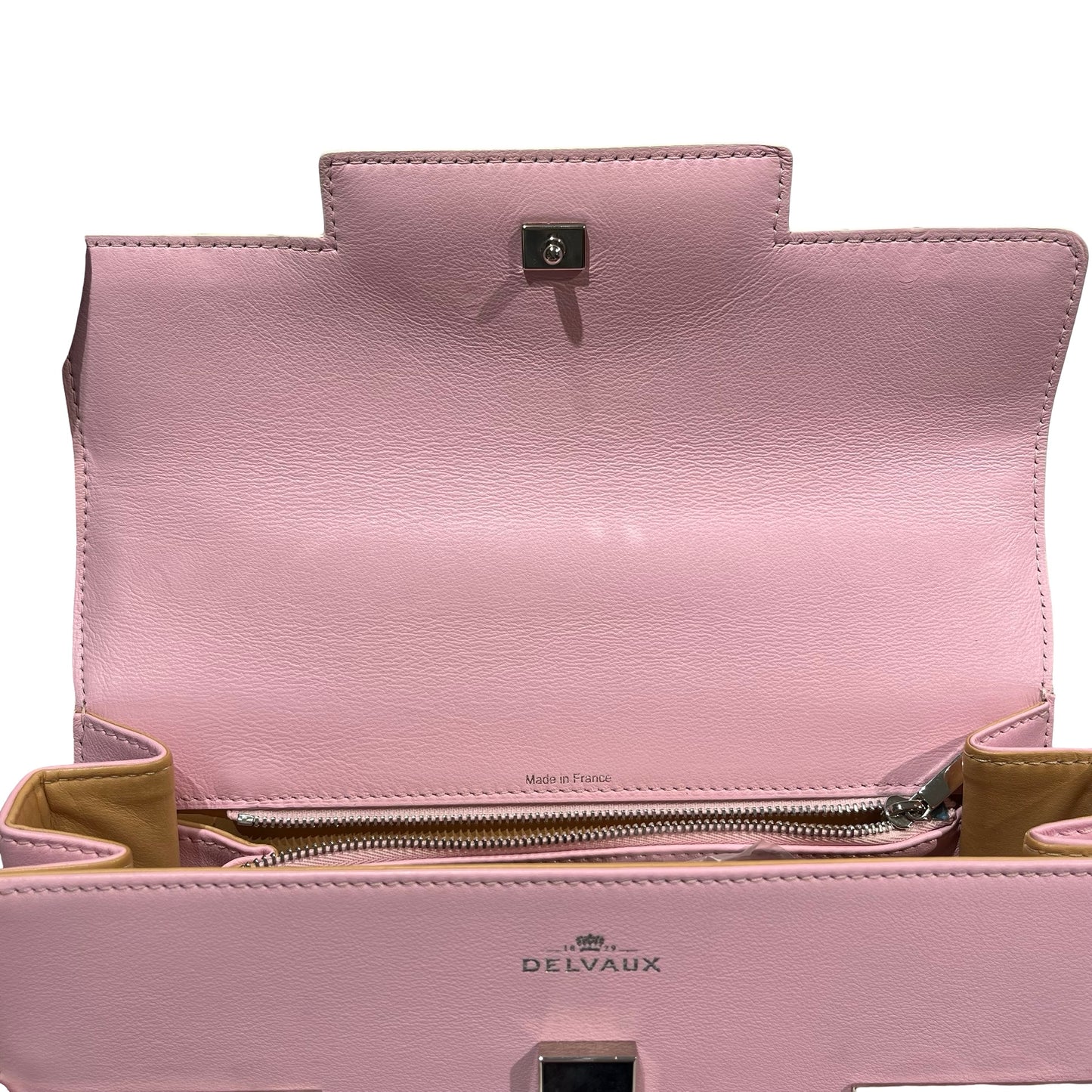 Used DELVAUX Calfskin Leather Tempete MM Shoulder Bag Pink GHW