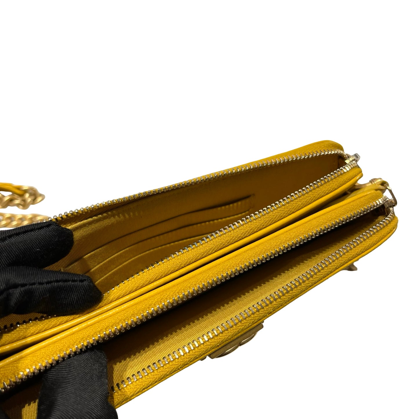 Used CHANEL Lambskin Leather Clutch Yellow GHW