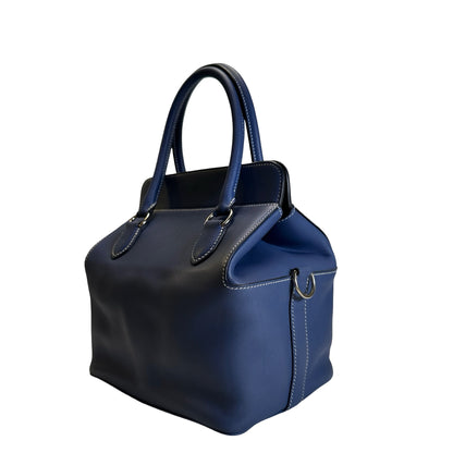 Used HERMES Leather Toolbox Handbag Blue