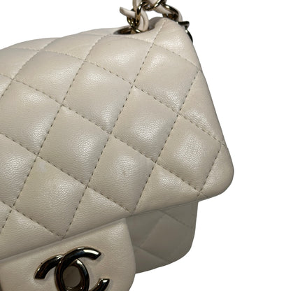 Used CHANEL Quilted Lambskin Classic Mini Rectangular Flap Bag Chain Shoulder Bag White GHW