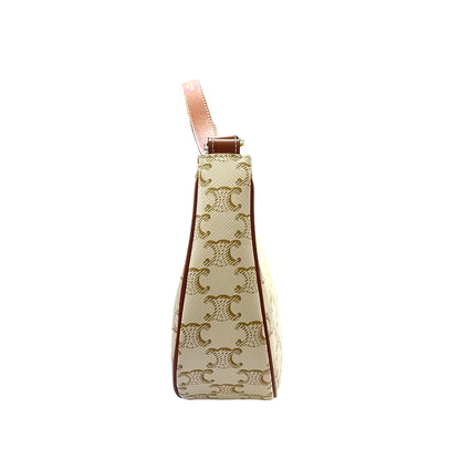 Used CÉLINE Ava Medium Shoulder Bag Brown White GHW