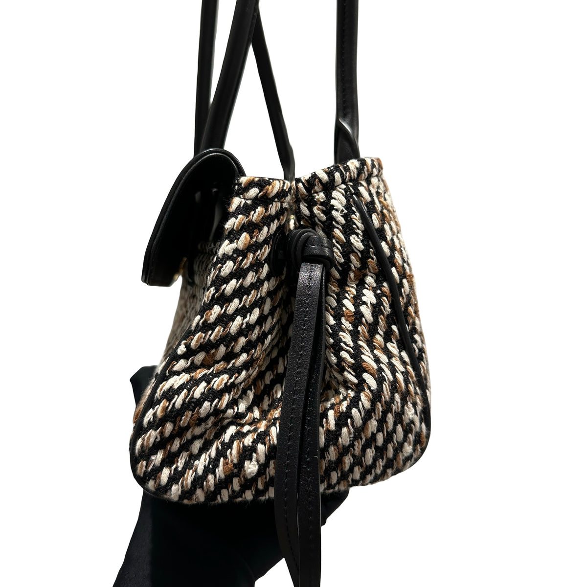 Used CHANEL Tweed Leather Suede Tweed and Leather CC Shoulder Bag Shoulder Bag Black Brown White