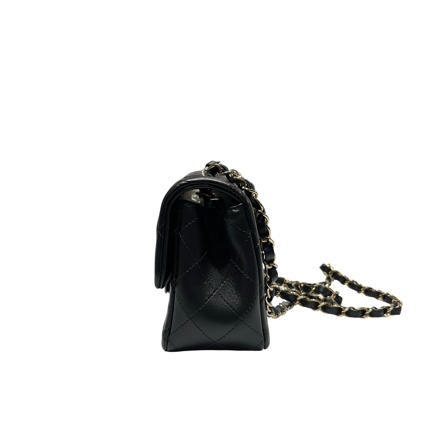 Used CHANEL Lambskin Leather 20 Mini Flap Cross Body Bag Black GHW