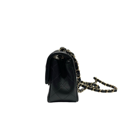 Used CHANEL Lambskin Leather 20 Mini Flap Cross Body Bag Black GHW