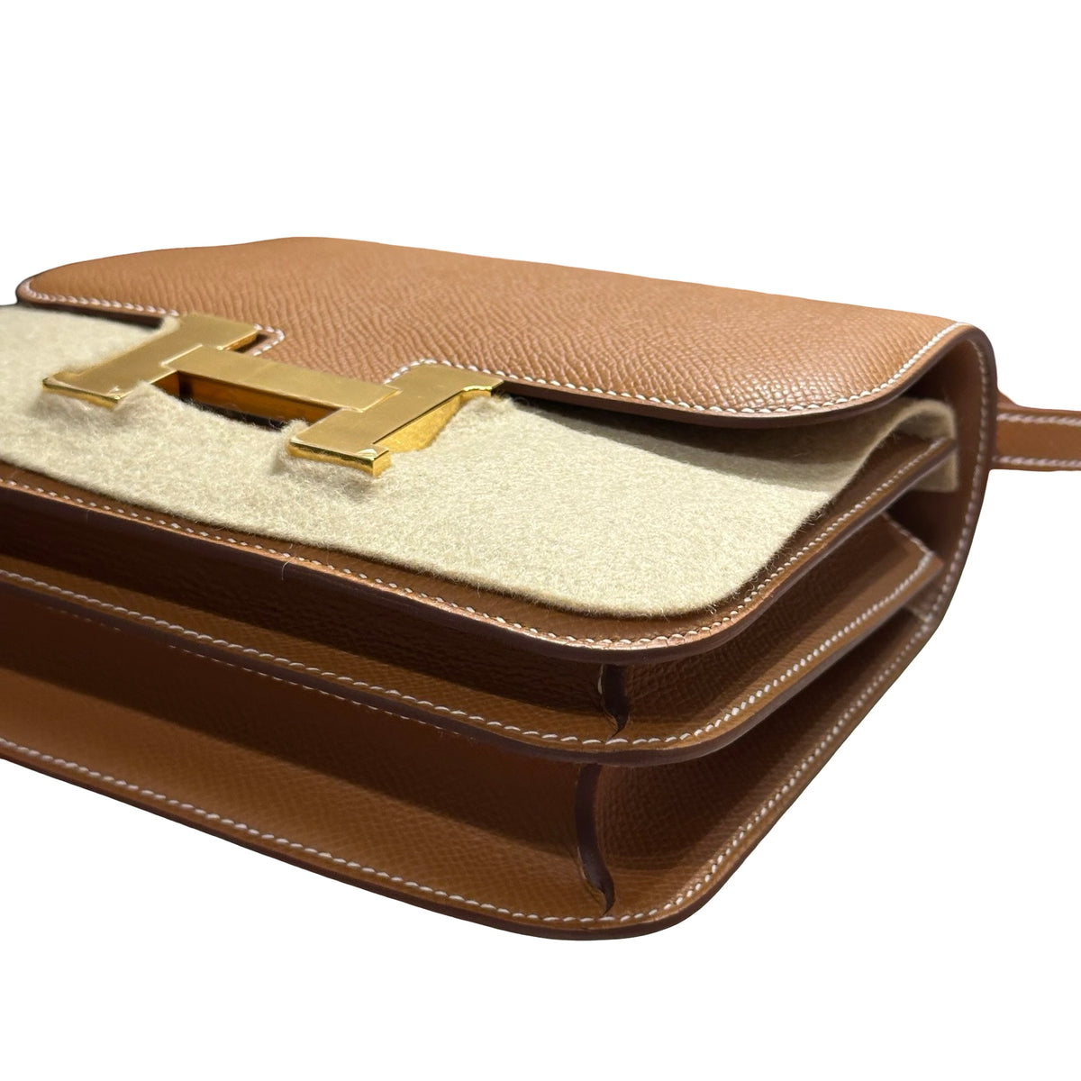 Brand New HERMES Epsom Felt Mini Constance Crossbody Bag Gold Beige