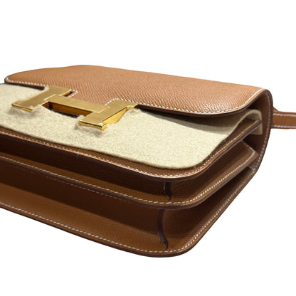 Brand New HERMES Epsom Felt Mini Constance Crossbody Bag Gold Beige