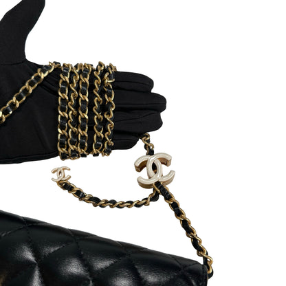 Used CHANEL Quilted Lambskin Wallet on chain Wallet on chain Black GHW