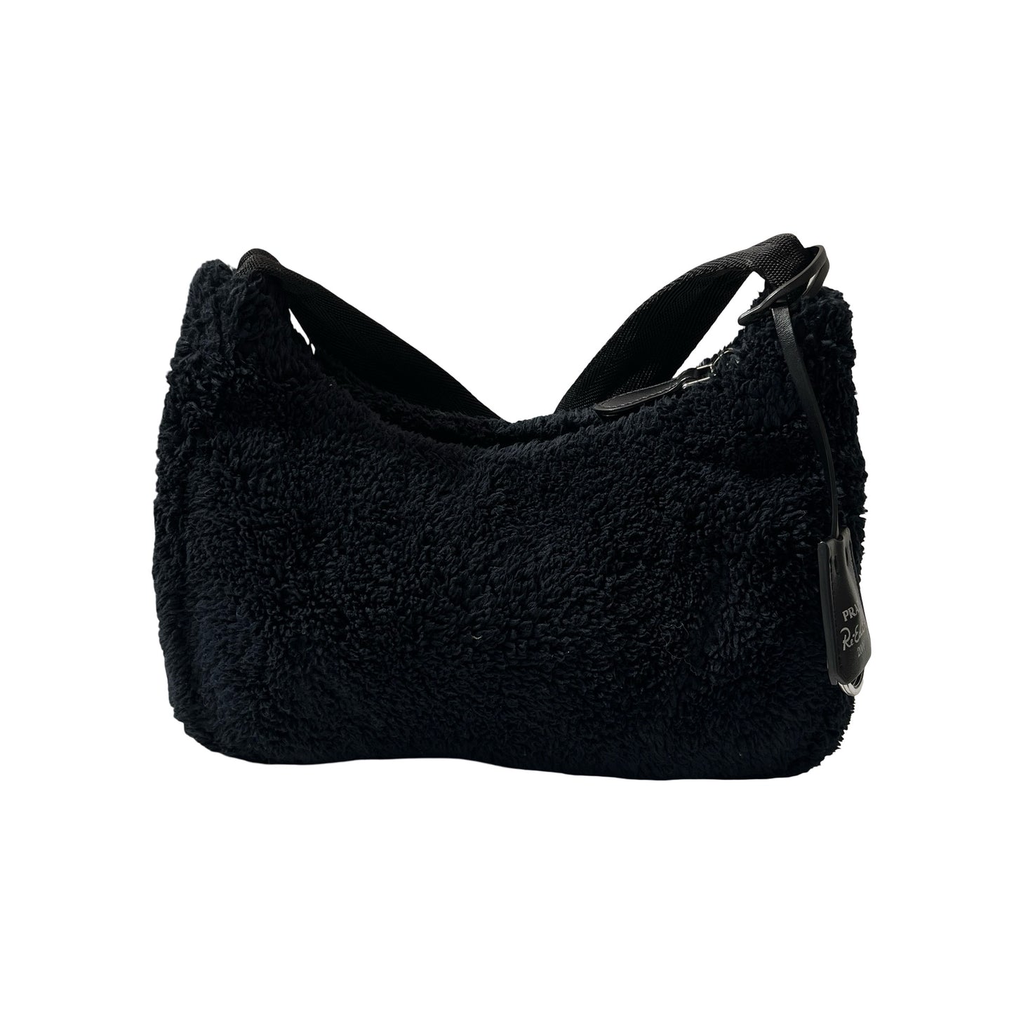 Used PRADA TERRY MINI HOBO Shoulder Bag Black White PHW