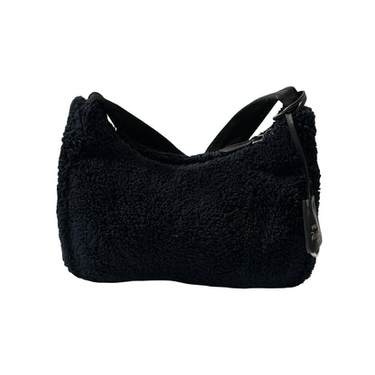 Used PRADA TERRY MINI HOBO Shoulder Bag Black White PHW