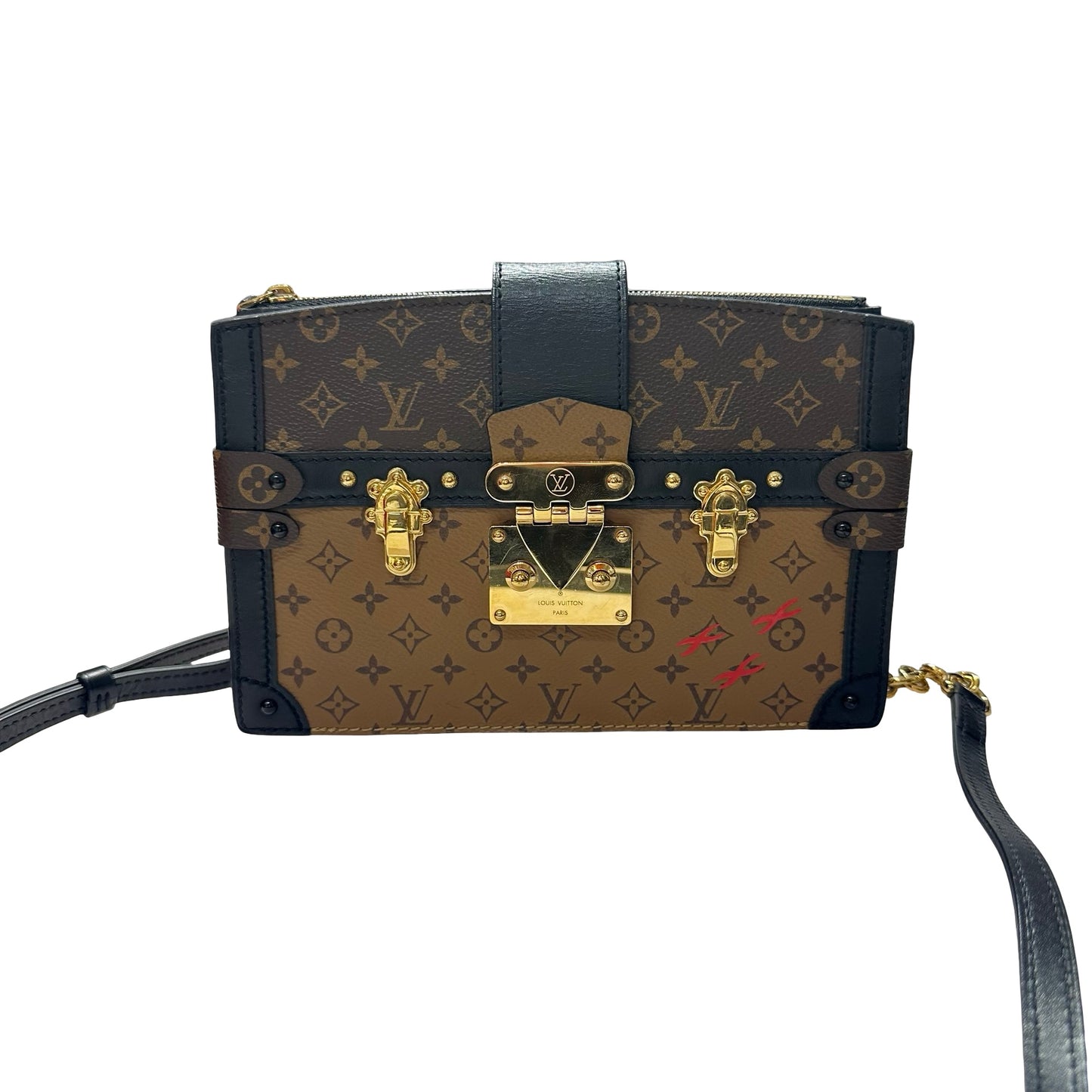 Used LOUIS VUITTON Monogram Reverse Trunk Clutch Brown Black GHW
