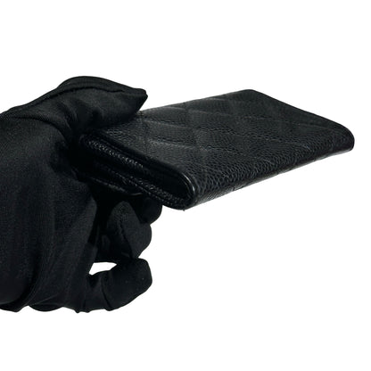 Used CHANEL Caviar Leather Card Holder Card Holder Black GHW