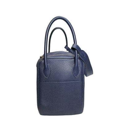 Used HERMES Clemence Lindy 26 Handbag Navy GHW