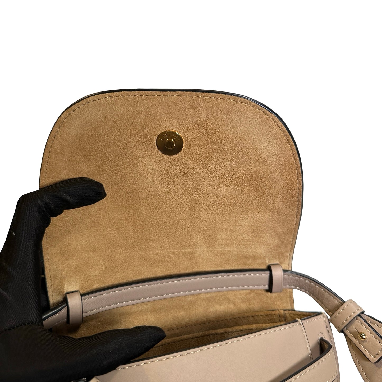 Used LOEWE Calfskin Gate Dual Crossbody Bag Taupe