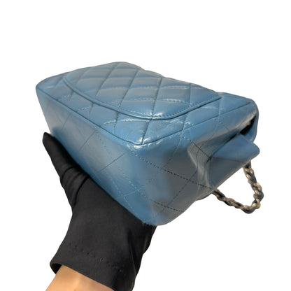 Used CHANEL Calfskin Leather Flap mini 17cm Cross Body Bag Blue PHW