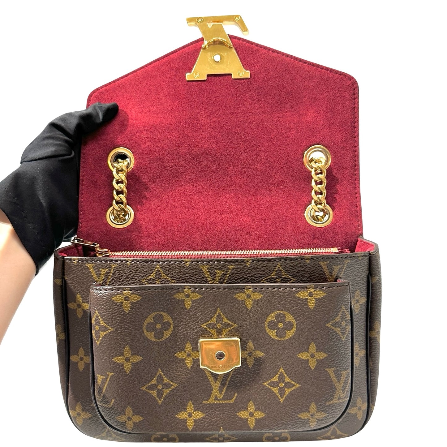 Used LOUIS VUITTON Monogram Canvas PASSY NM MNG Shoulder Bag Brown GHW
