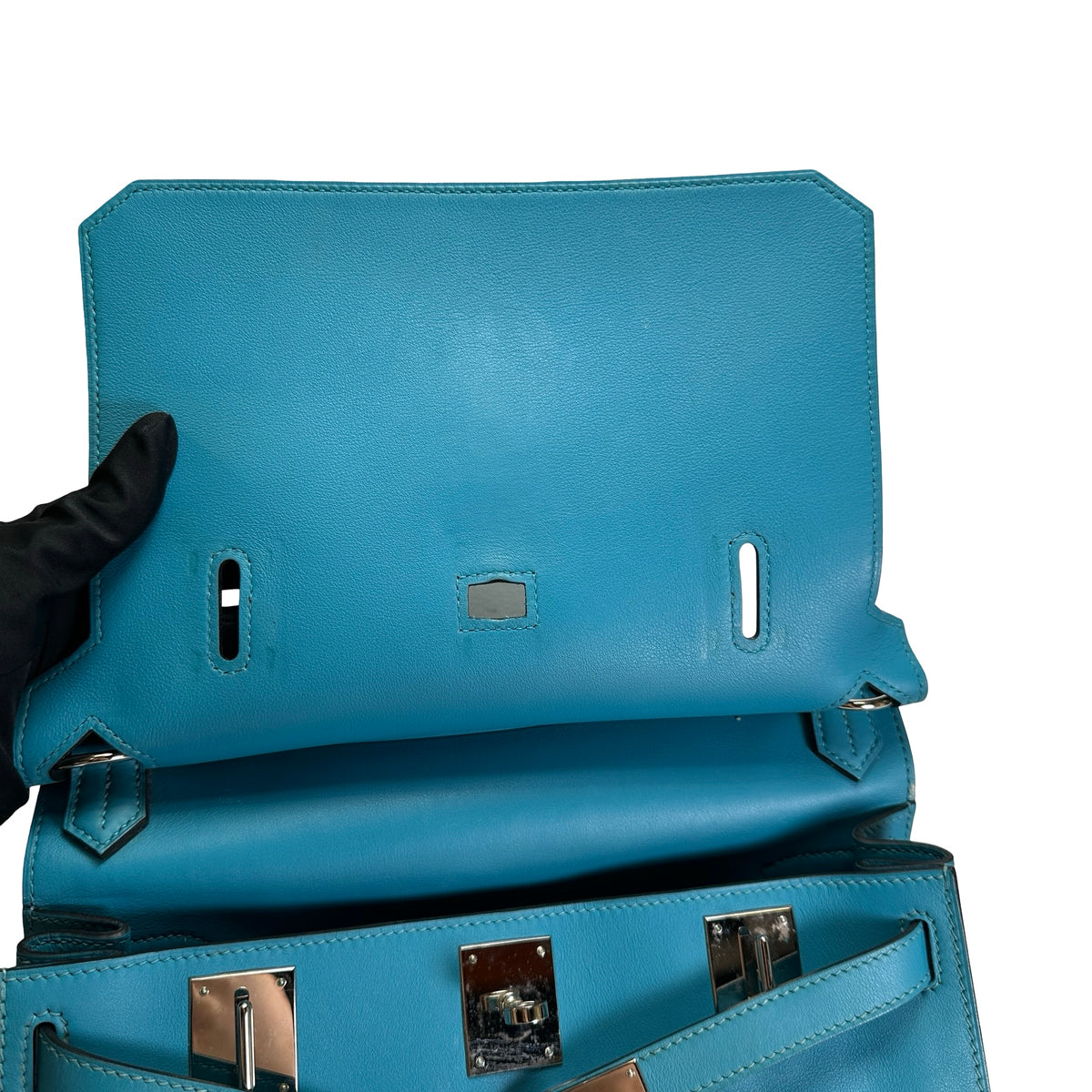 Used HERMES Swift Jypsiere 28 Shoulder Bag Bleu Jean PHW
