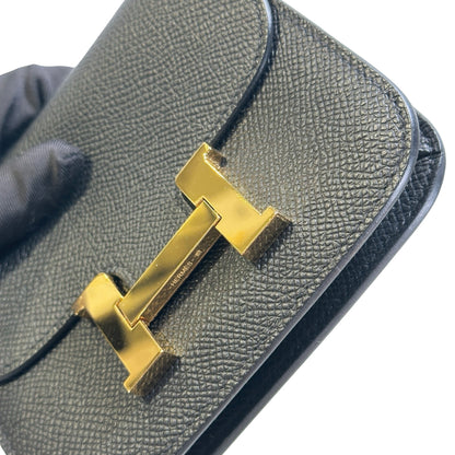 Used HERMES Epsom Constance Slim Wallet Black Gold
