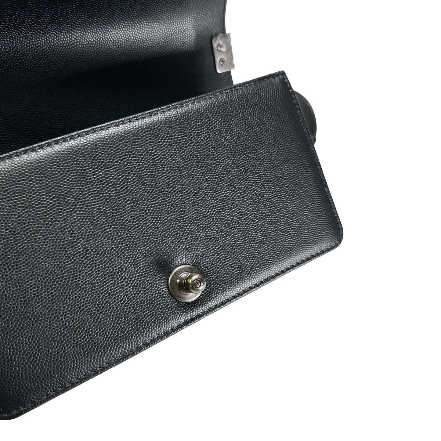 Used CHANEL Quilted Caviar Boy Chain Shoulder Bag Black