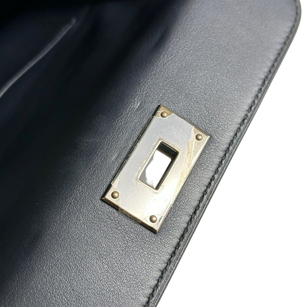 Used HERMES Leather Toolbox Handbag Blue
