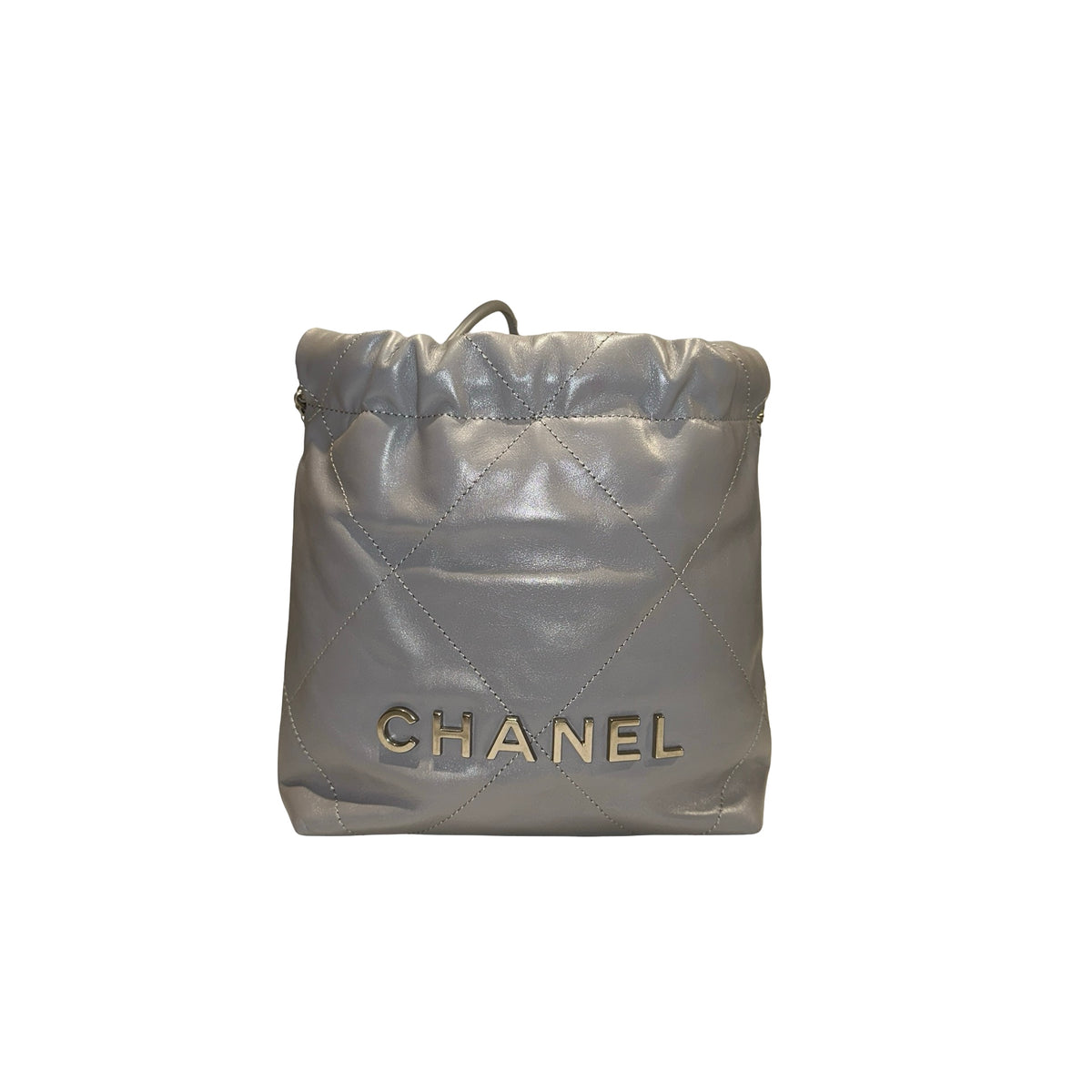 Used CHANEL Quilted Calfskin Chanel 22 Mini Handbag Light Blue Silver