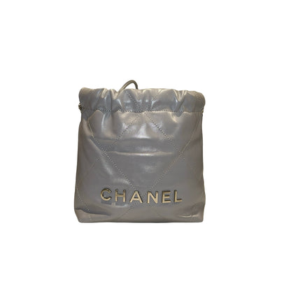 Used CHANEL Quilted Calfskin Chanel 22 Mini Handbag Light Blue Silver
