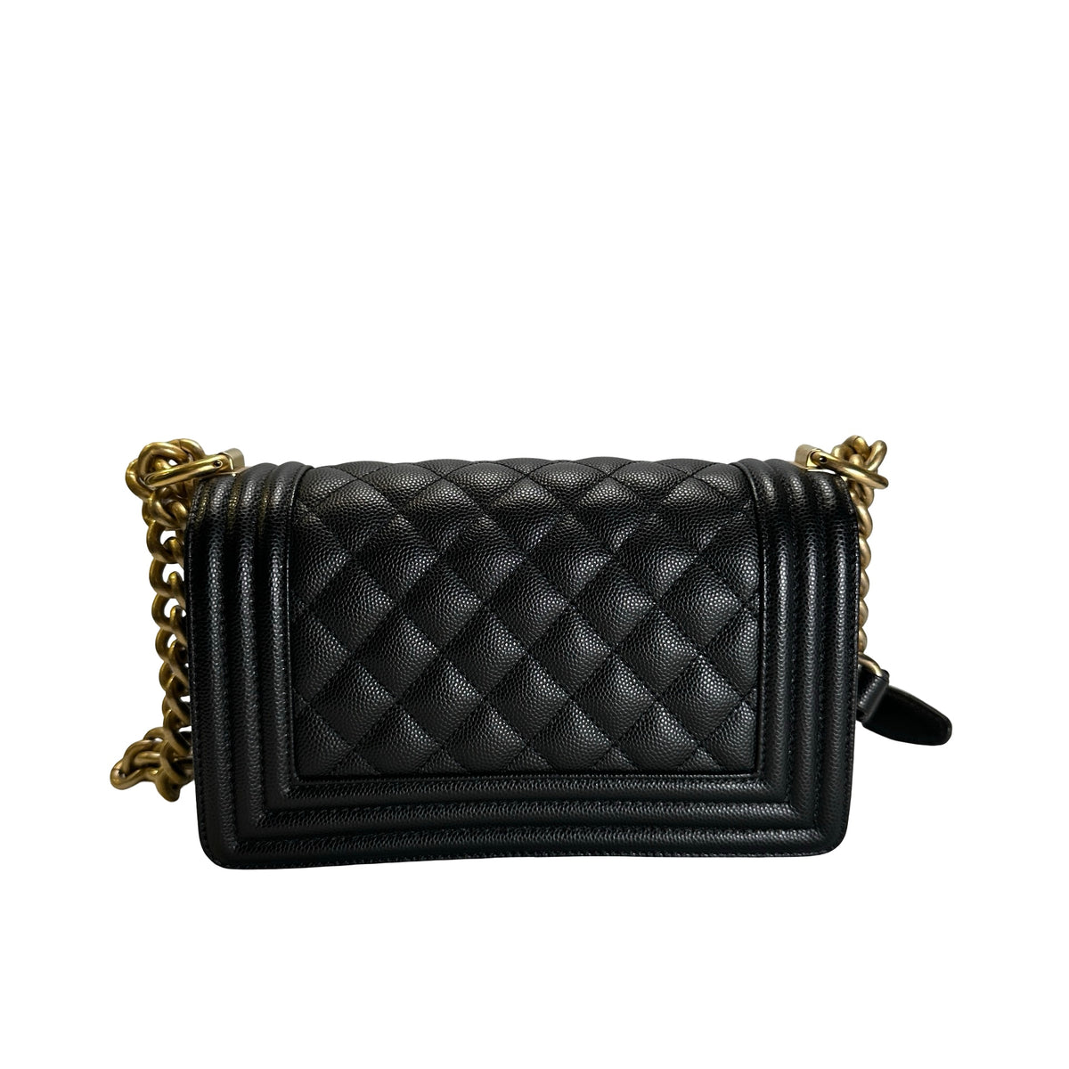 Used CHANEL Quilted Caviar Boy 20 Shoulder Bag Black Gold