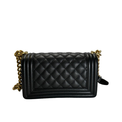 Used CHANEL Quilted Caviar Boy 20 Shoulder Bag Black Gold