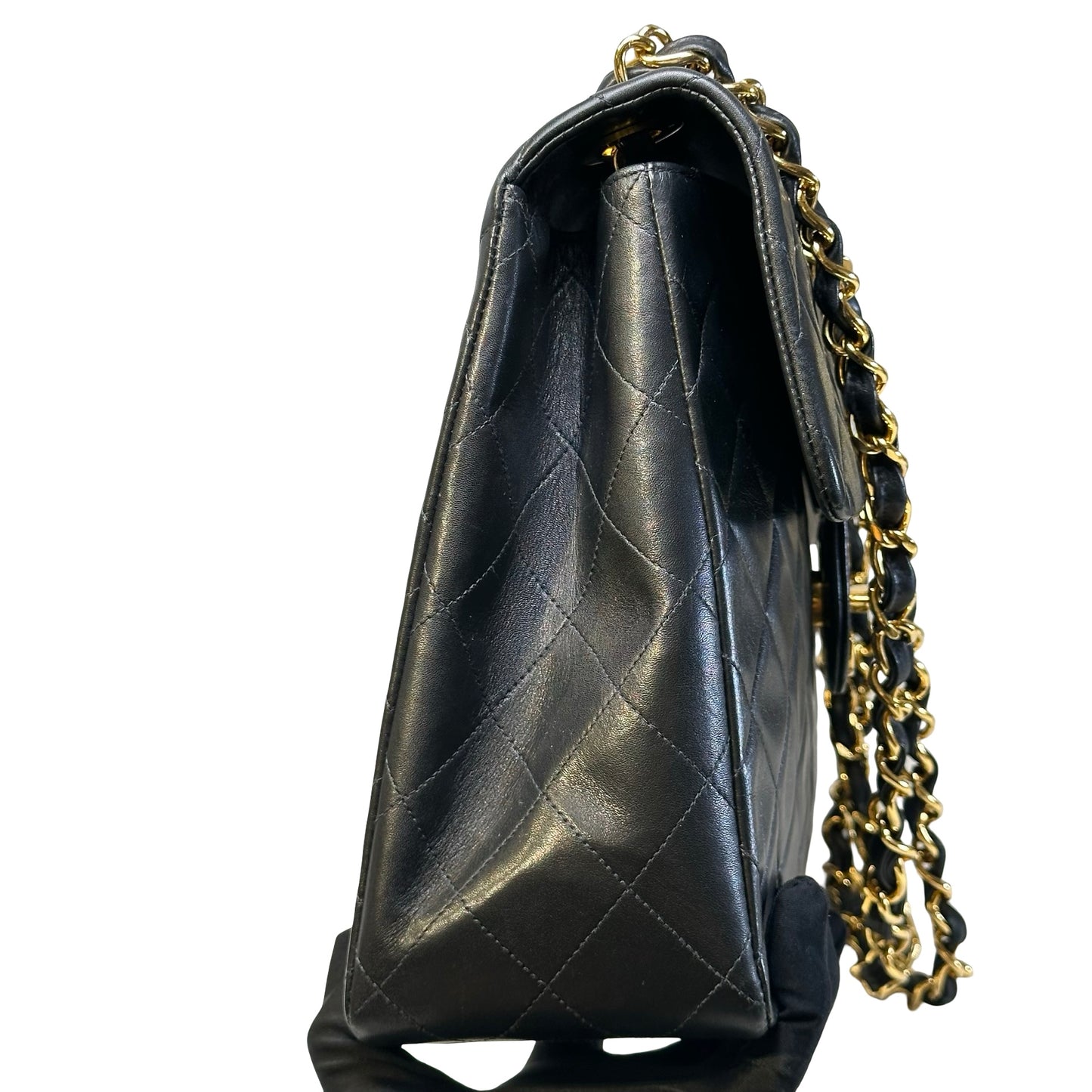 Used CHANEL Quilted Lambskin Classic Flap Chain Shoulder Bag Black Gold