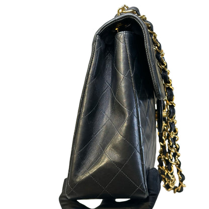 Used CHANEL Quilted Lambskin Classic Flap Chain Shoulder Bag Black Gold